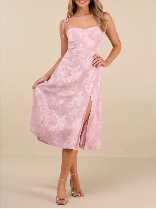 Lulus Dresses & Skirts - LULUS Loveliest Looks Blush Pink Floral Jacquard Tie-Strap Midi Dress Size S